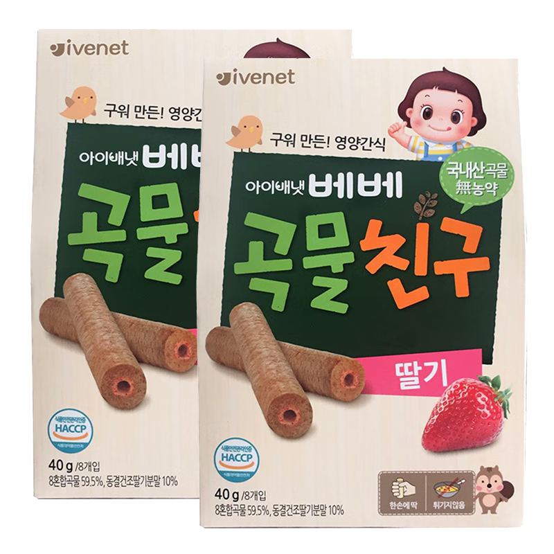 艾唯倪（ivenet）夾心糙米餅40g*2袋 韓國原裝進(jìn)口寶寶零食兒童米餅干 草莓味40g*2袋