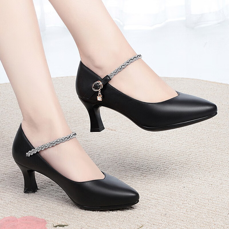 湘花之王单鞋女春秋季新款妈妈鞋子女中跟软底女皮鞋女士皮鞋大码女鞋