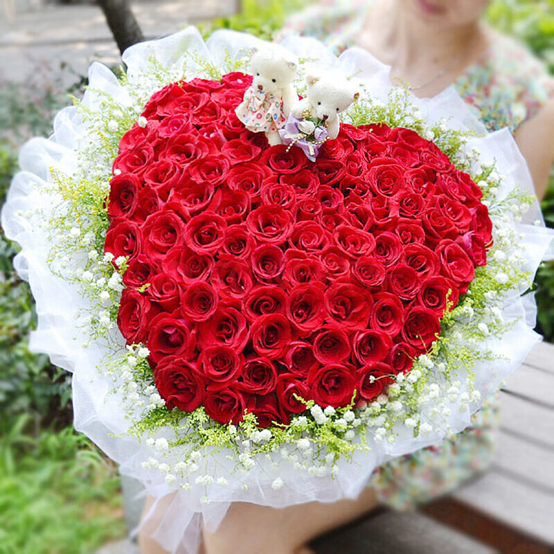 一花一恋春节99朵红玫瑰鲜花同城配送速递生日礼物表白送女友老婆全国 99朵红玫瑰-爱的表白