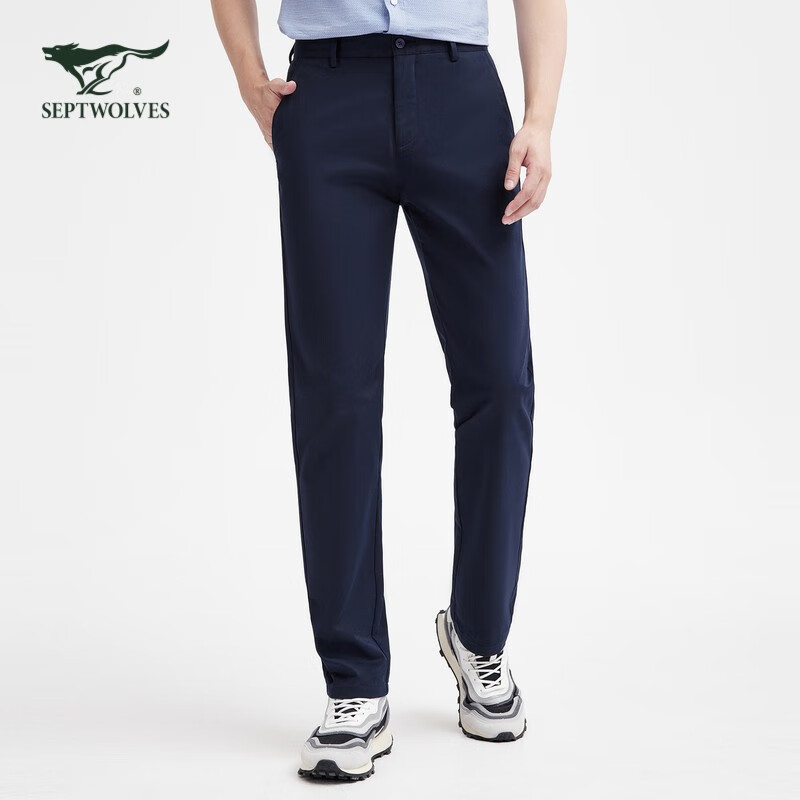 七匹狼【冰肌凉感+易打理】休闲裤男裤新款休闲薄款无褶弹力长裤子男 102(深蓝)1D1D10402104 32 A