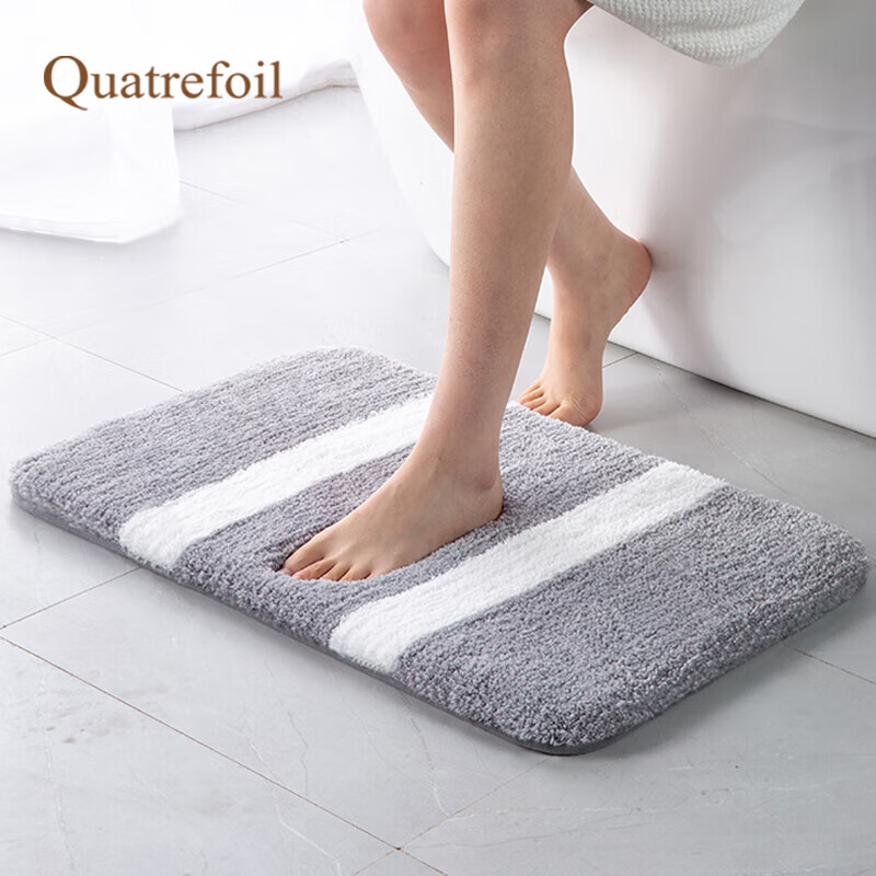 quatrefoil地垫门垫吸水浴室防滑垫进门脚垫门口卫生间垫子 灰白条纹