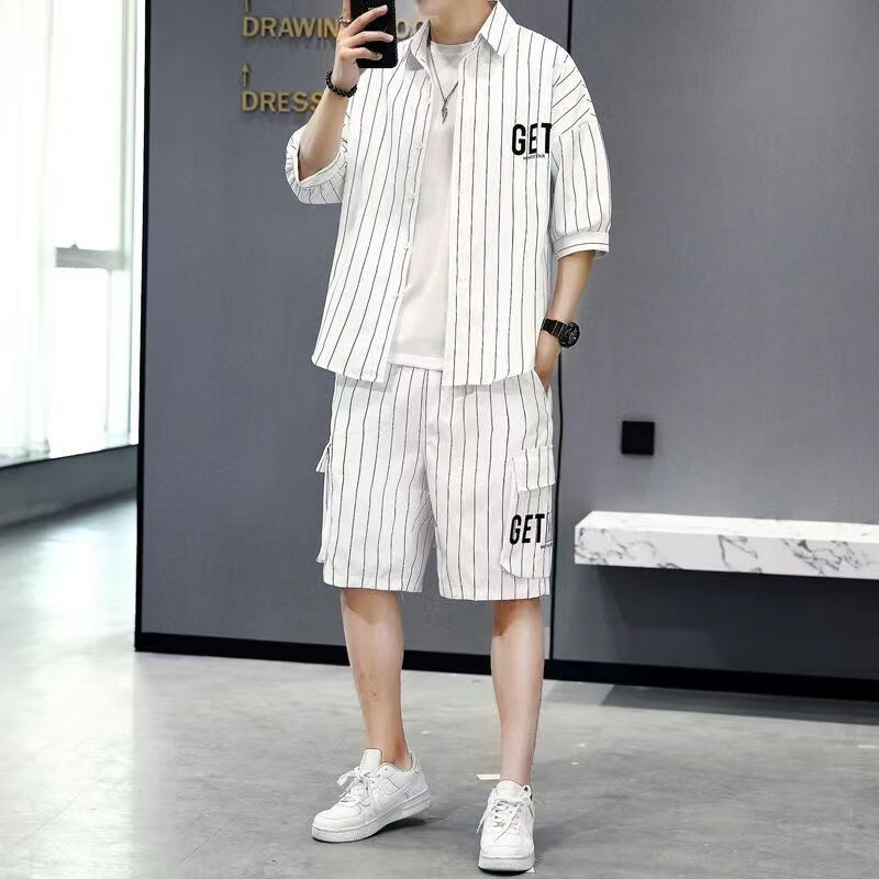 领格适合230斤胖子穿的衣服春夏微胖男生夏季休闲套装男韩版潮流帅气