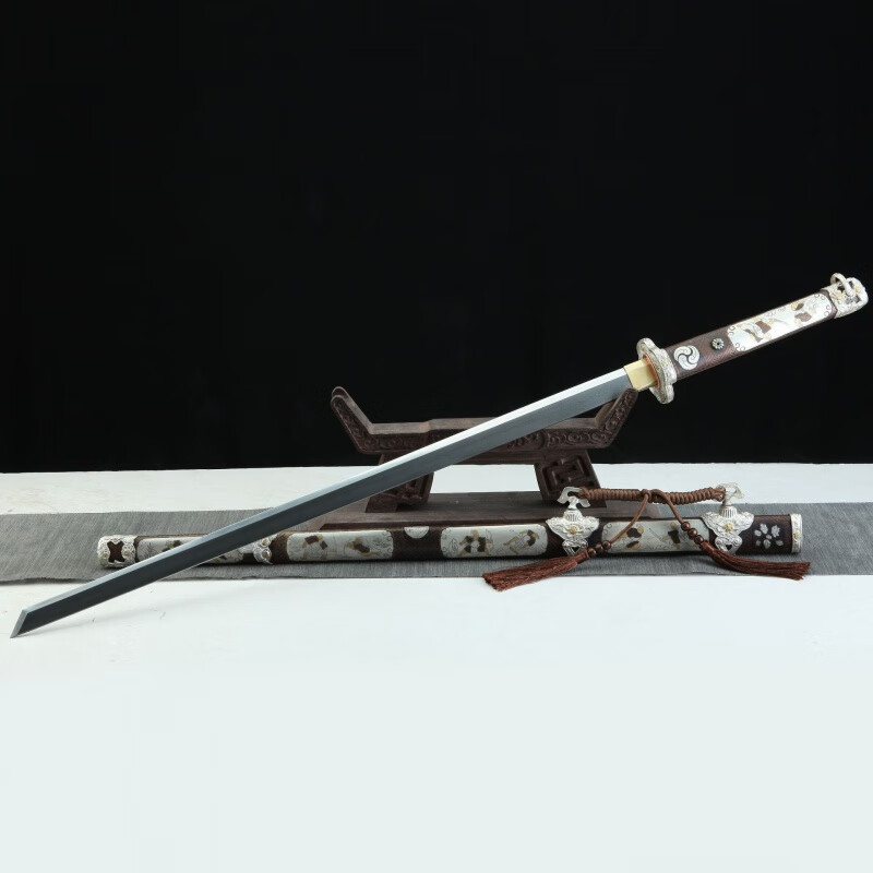 富振龙泉剑花纹钢烧刃铜装唐横刀手工锻打宝剑双手刀冷兵器未开刃
