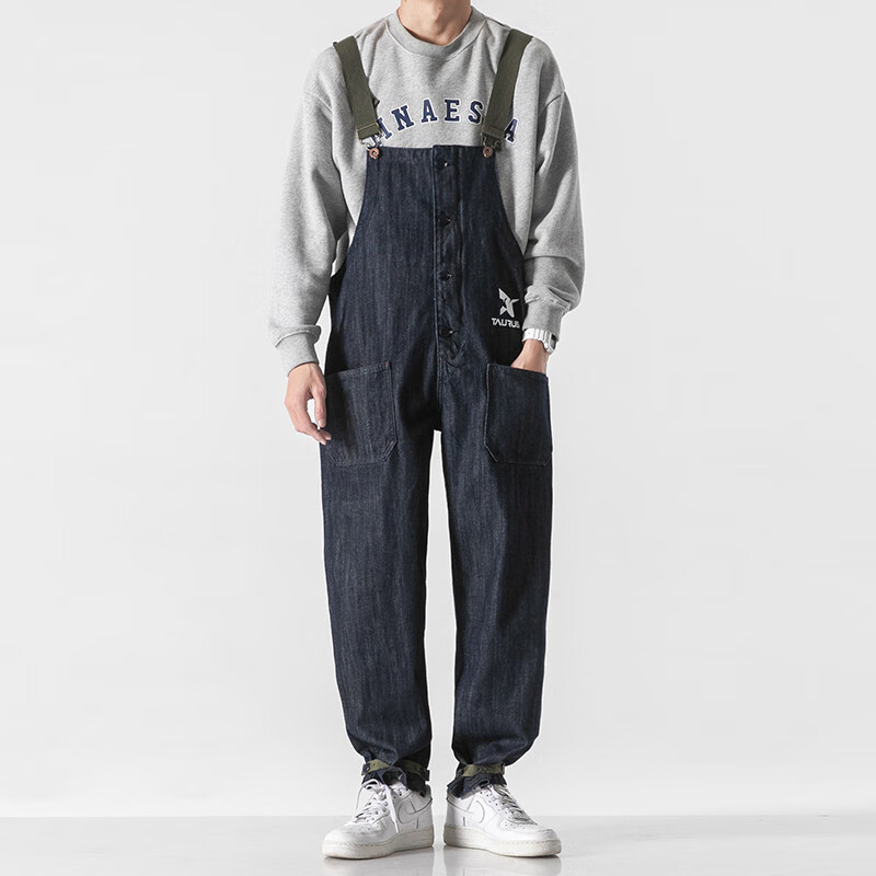 肥胖工装背带裤男美式复古痞帅吊带裤潮流宽松大码胖子潮牌连体牛仔裤