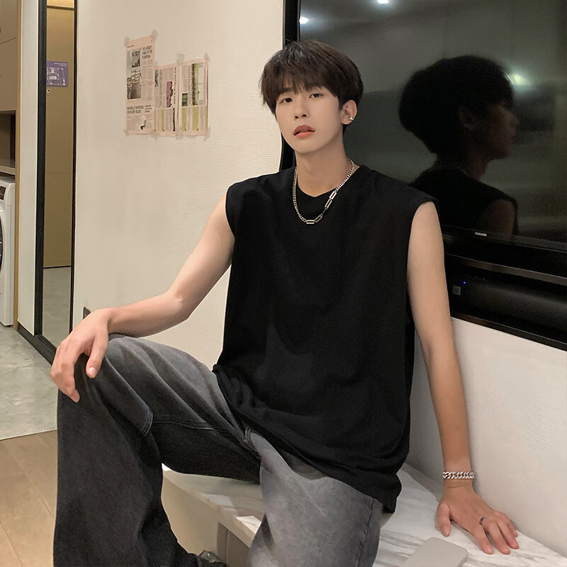 无袖背心男士健身圆领打底T恤男女坎肩宽松加厚 白色 XS