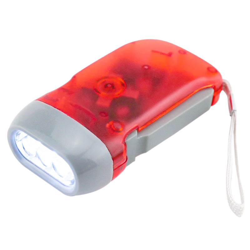赫思迪格 應(yīng)急手壓電筒 三LED燈 塑料手捏電筒捏發(fā)電燈 紅色*1個 JG-805