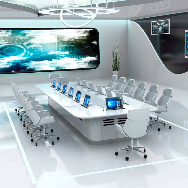 sartill)苏旅无纸化会议桌定制无纸化实木烤漆智能中控会议长桌科技感