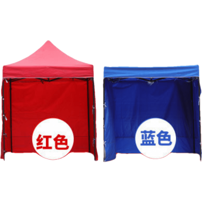 户外广告帐篷四角防雨棚折叠伸缩遮阳棚子摆摊用四脚四方帐篷围布 湖蓝色 1.5*1.5普通款3面