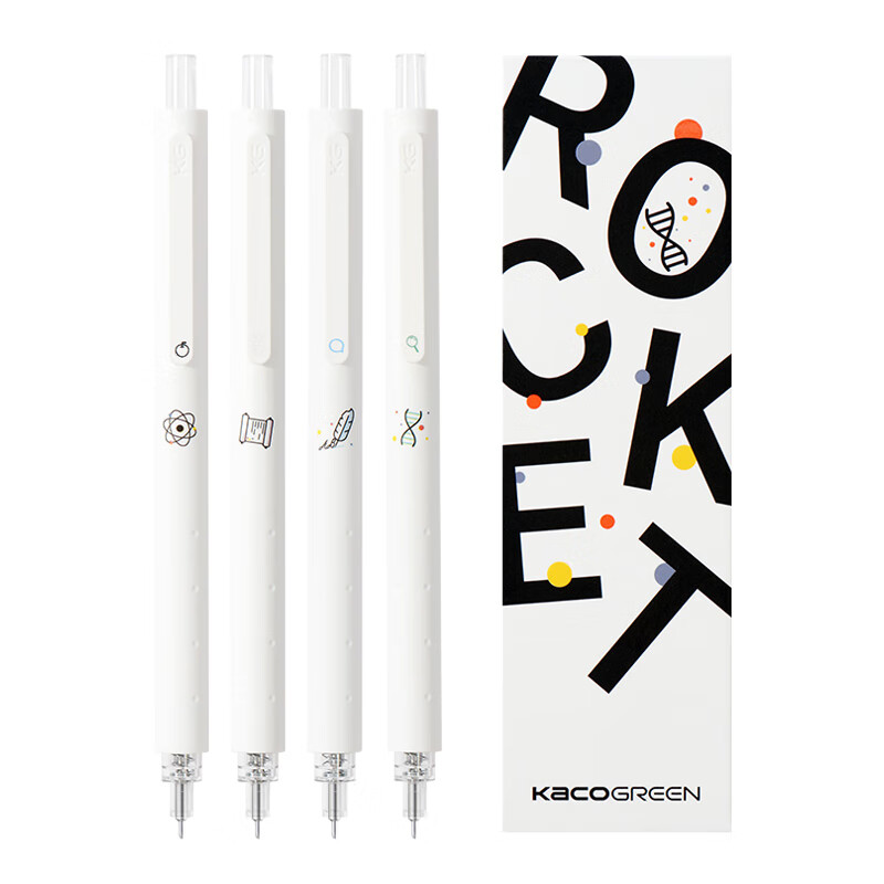 KACO 菁点按动中性笔高颜值学科系列0.5mm黑色签字笔网红文具办公考试学生刷题笔 水笔4支装 学科笔Ⅱ（英历物生）