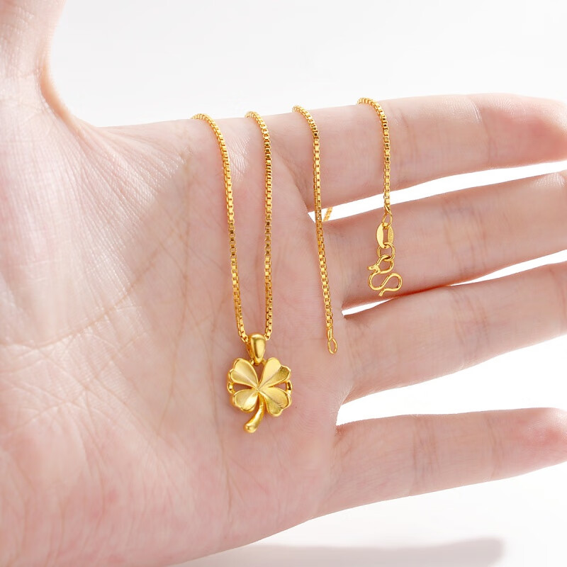 网红款金版四叶草项链 越南沙金女款仿金幸运草锁骨项链 吊坠+限时送链