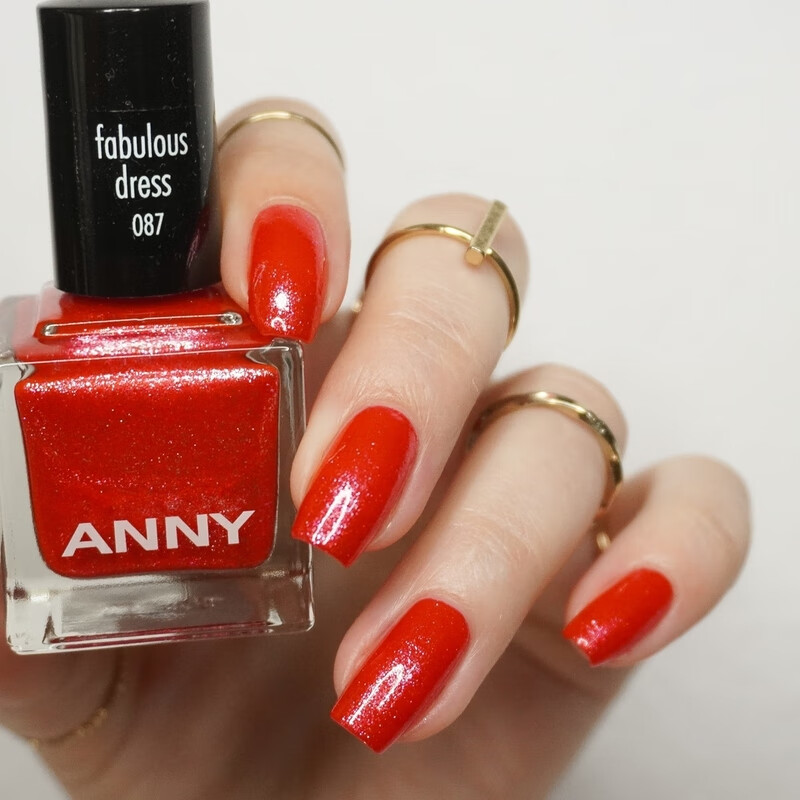 anny德国指甲油087 金银细闪水红色 持久快干不可剥 3free 晚礼服15ml