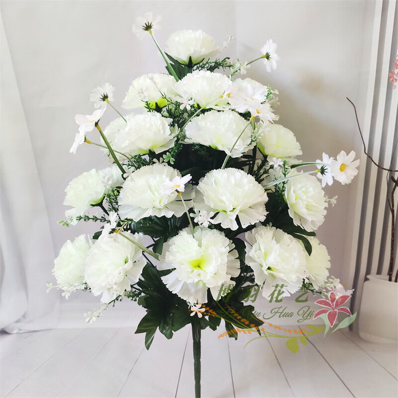 大花仿真24头康乃馨祭祀扫清明上坟陵园摆放绢祭奠假 白色