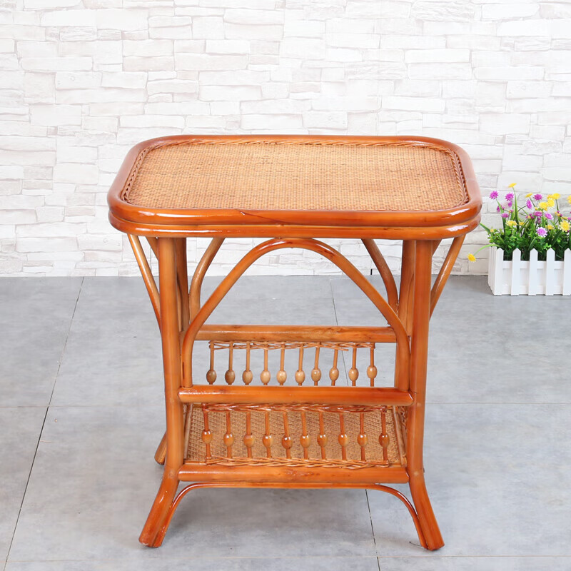 阳台小茶几小桌子真藤编长方形茶桌客厅简约小户型藤角几窗台方桌 浅