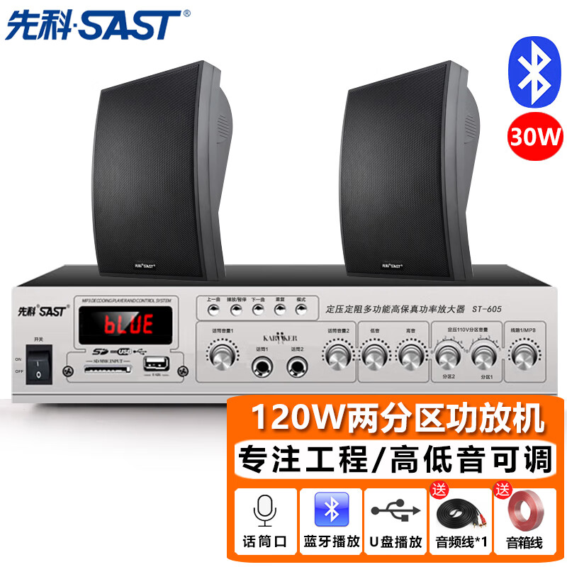 先科（SAST）DW70套装30W壁挂式音响音箱喇叭120W功放店铺商用工程会议舞蹈室家用餐厅公共广播背景音乐一拖二