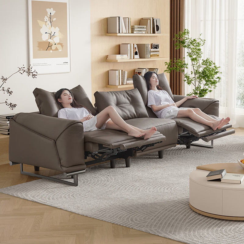 慕思(de RUCCI)电动沙发 艾慕真皮沙发头等舒适舱客厅家具多功能3三人位沙发 灰色 电动三人位沙发