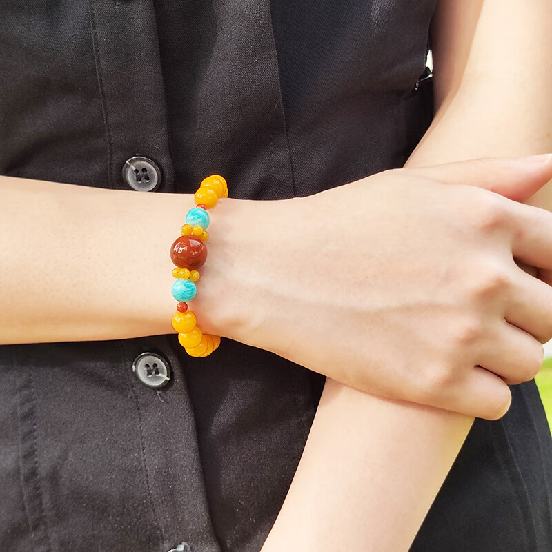 她世代【母亲节礼物】天然蜜蜡圆珠手串老蜜琥珀南红翡翠转运珠手链 南红款(866474)