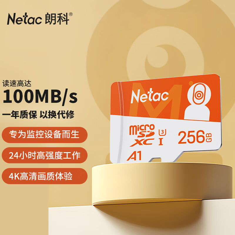 Netac 朗科 256GB TF（MicroSD）存储卡 A1 U3 4K 小米监控摄像头卡&行车记录仪内存卡 专业监控pro版