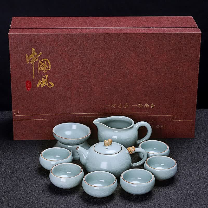 祥业功夫茶具套装家用高档轻奢陶瓷汝窑茶壶茶杯餐客厅办公室会客送礼 汝窑故里吉祥壶9件套-礼盒装高性价比高么？