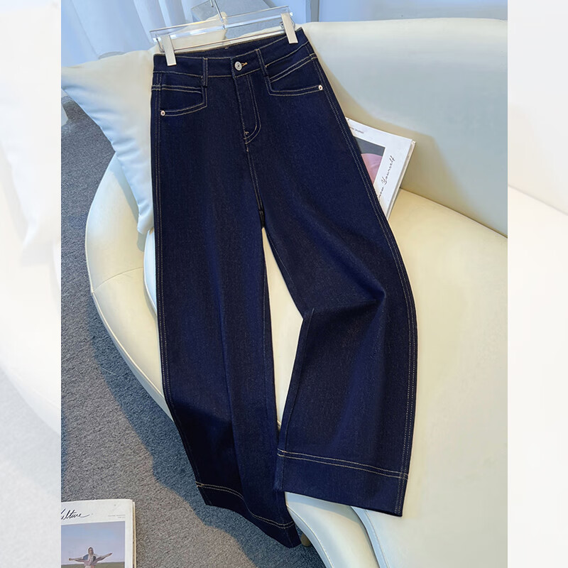 RAJKPOOR高端丹宁蓝牛仔裤女秋冬加绒2025年新款小个子垂感窄版直筒阔腿裤 A款冷茶色《加长版》春秋款 4XL 《建议147-160斤》