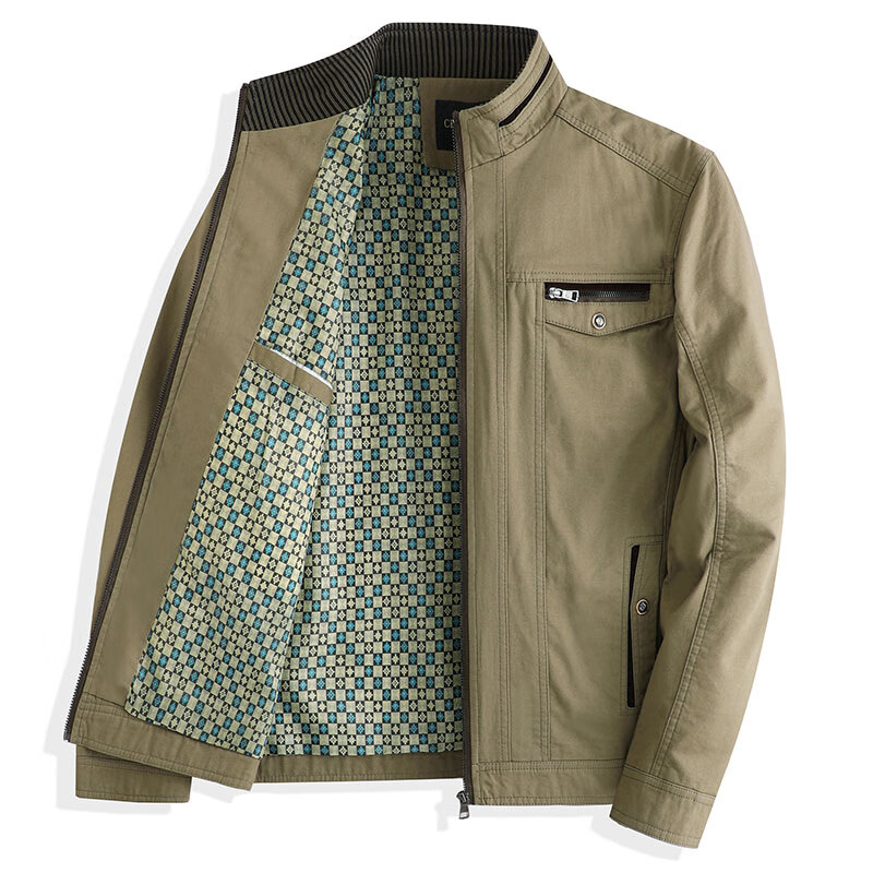 威峰迈功能性爸爸外套春秋款春季中年男装纯棉夹克衫中老年人休闲立领