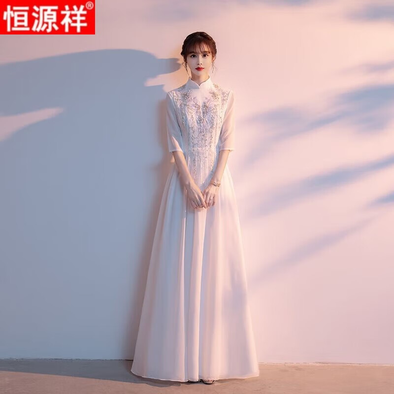 恒源祥礼服女大合唱演出服女长裙气质主持人指挥服红歌比赛合唱2023新款 米色 3XL使用感如何?