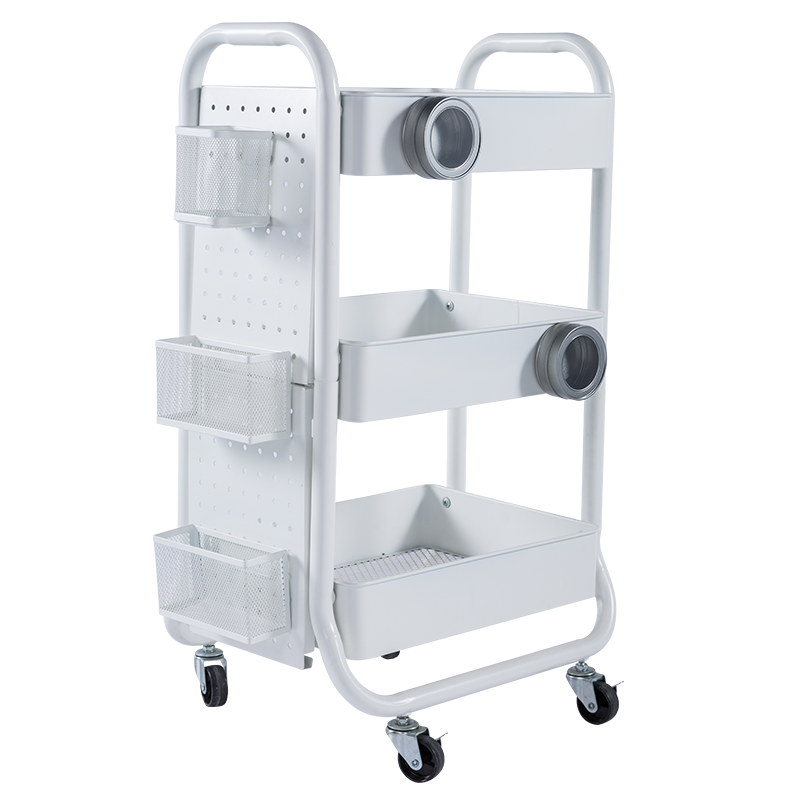 赛途（PSEAT）移动书架厨房置物架电竞桌储物书房客厅可移动小推车三层移动带轮收纳储物架 三层置物架小推车【170白色网篮】