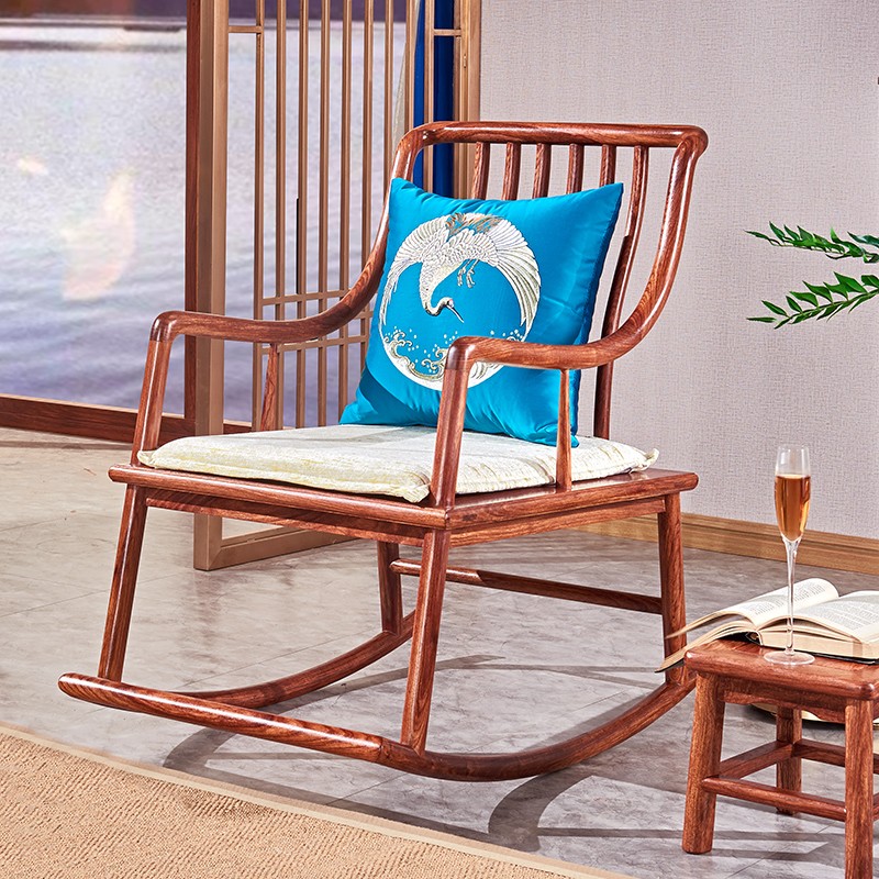 刺猬紫檀)摇椅躺椅休闲椅逍遥椅 实木新中式午休睡椅成人摇椅老人扶椅
