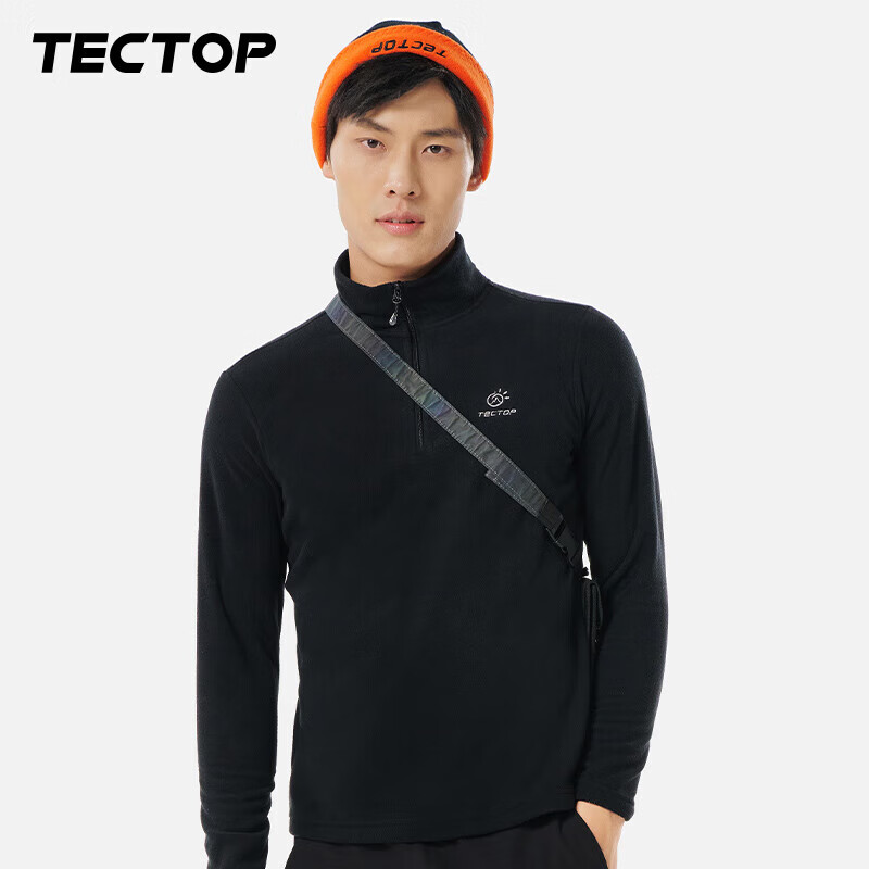 探拓（TECTOP）抓绒衣 户外加厚保暖男抓绒衣纯色立领半开衫柔软舒适抓绒衣 MZRY033 男款黑色 XL