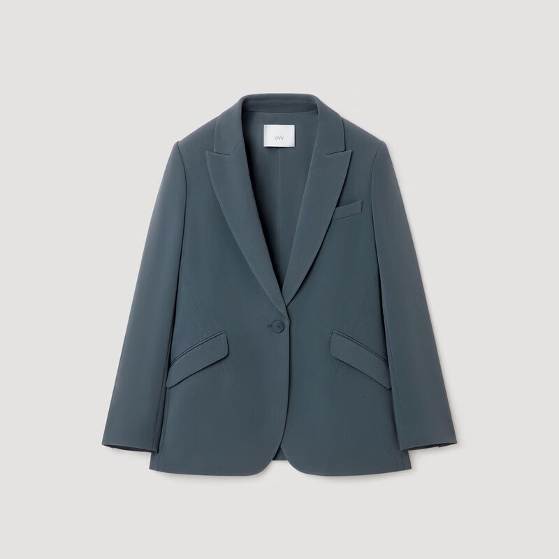 OVV2024秋冬新款女装戗驳领一粒扣简约优雅休闲西服外套 雾霾蓝 XS