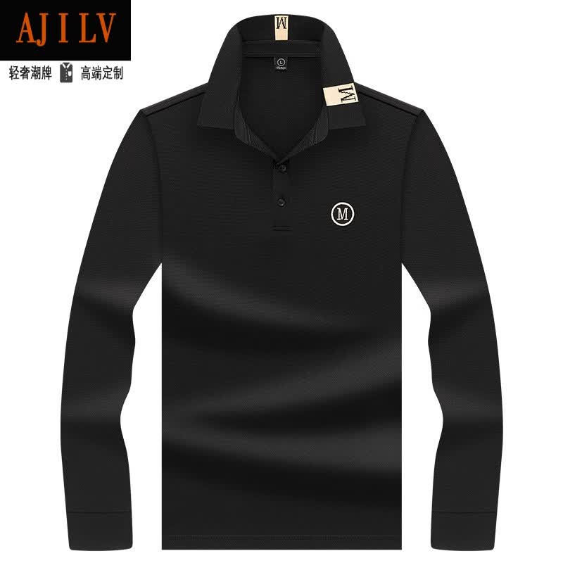 ajilv品牌轻奢男装时尚春季新款刺绣长袖时尚合体型商务男士polo衫