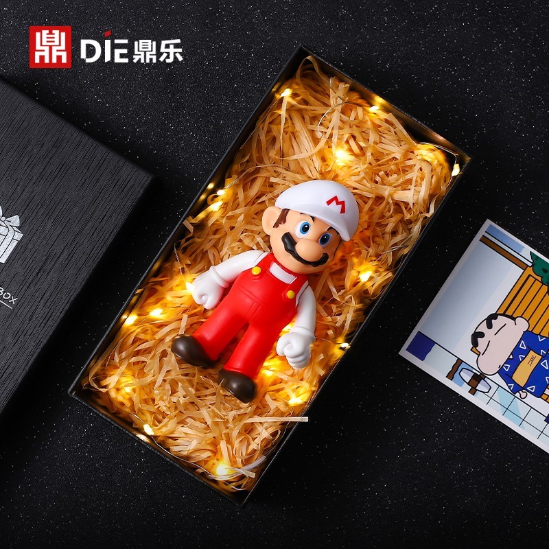 超级玛丽马里奥搪胶公仔路易基兄弟可动玩具办公桌车载摆件 4612-白帽