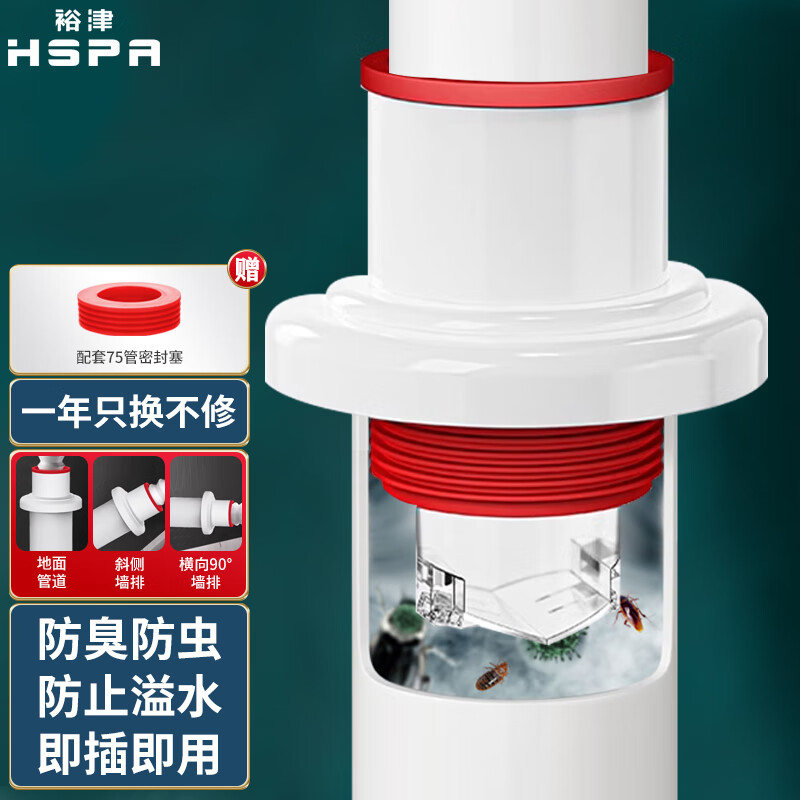 裕津（HSPA）下水道封口器厨房下水管防臭塞洗脸盆下水管防臭神器密封圈7330