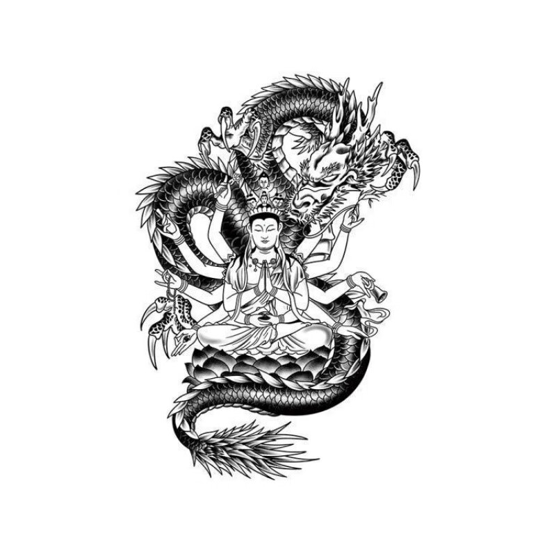 南欧世爵(nou61knight)南欧世爵 草本观音踏龙纹身贴男防水刺青2023