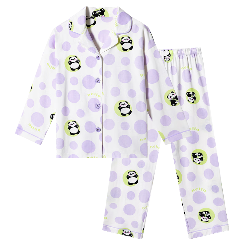 久歲伴兒童睡衣褲女童可愛點(diǎn)中大童高彈軟糯抑菌開襟家居服套裝 510013