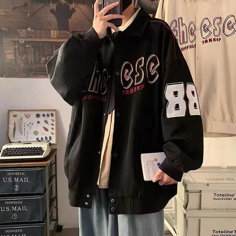 伊渊浅韩版宽松夹克长袖上衣带拉链的女生秋冬装美式工装外套春秋季外