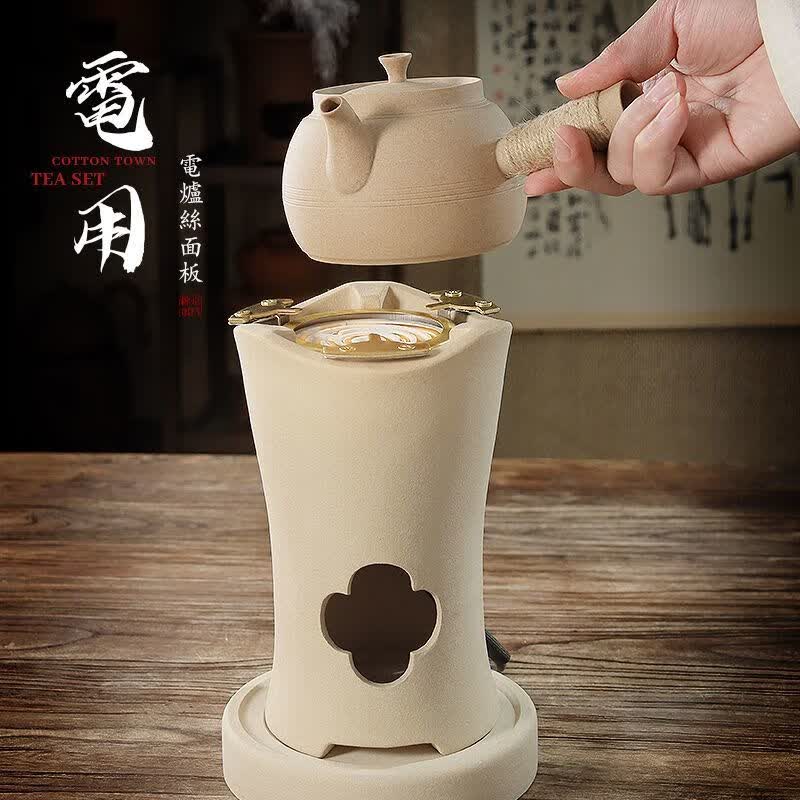 棉小城素烧白泥小高炭炉煮茶炉潮州煮茶壶侧把提梁壶禅意茶艺煮水砂铫壶 单壶【500ml小号素简侧把壶】