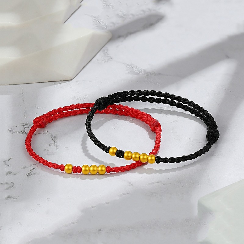 易昇黄金1314情侣手链男女一对情侣款足金转运珠手工编织小金珠手绳