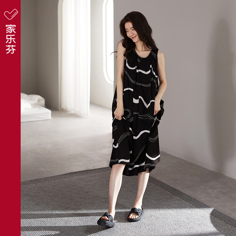 家乐芬睡裙女士睡衣夏季莫代尔吊带背心无袖夏天夏款薄款冰丝可外穿时尚 A824781黑鸢尾 L 适合160-165cm体重100-120斤