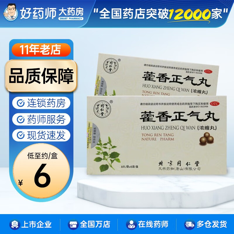 同仁堂 藿香正气丸 8丸*6袋 解表化湿 理气和中 1盒装
