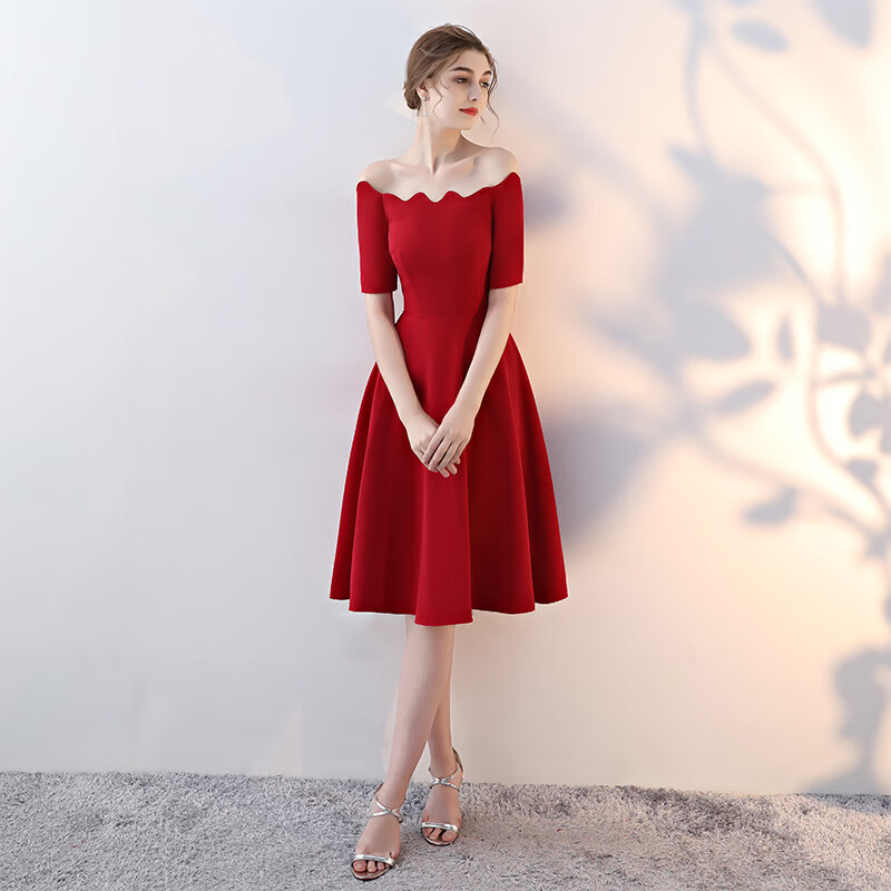 百丽驼美士(balitomms)一字肩新娘敬酒服新款结婚礼服韩式回门宴会