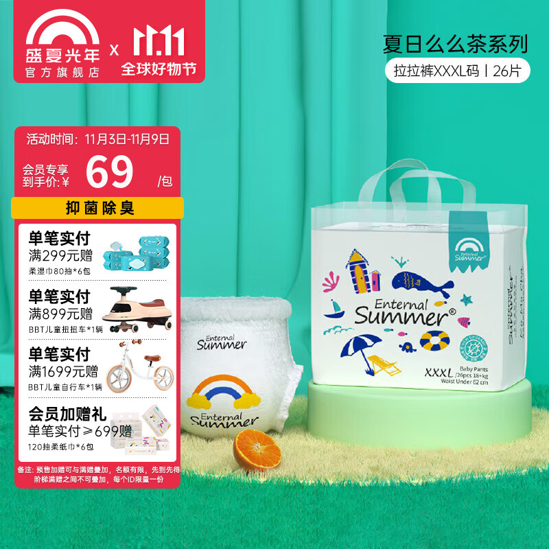 Enternal Summer盛夏光年夏日么么茶拉拉裤新生儿尿裤 超薄干爽透气尿不湿 拉拉裤XXXL码26片（18kg+属于什么档次？