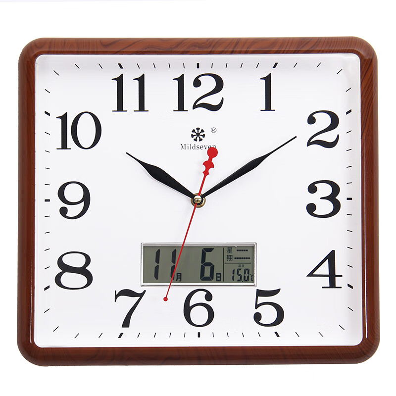 七王星七王星长方形现代简约客厅挂钟创意电子墙壁挂表石英钟免打孔钟表 9814黑边日历 13英寸 长33厘米高30厘米