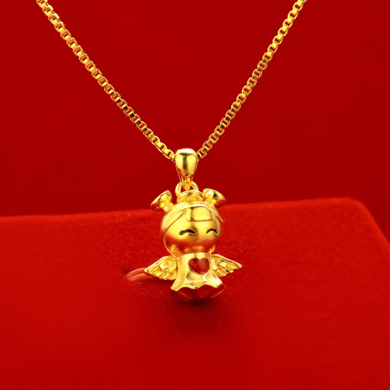 仿3D硬金滴油吊坠 小女孩天使挂坠 翅膀心形搭配锁骨链 沙金首饰 吊坠+限时送链 京东折扣/优惠券