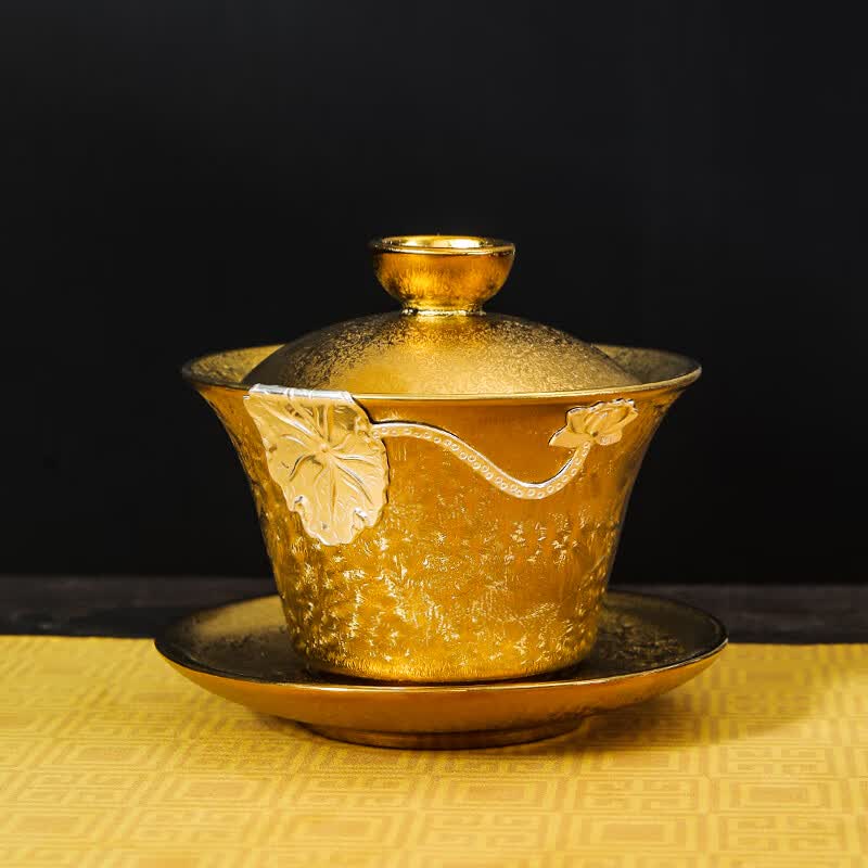 未心 天目釉陶瓷鎏金轻奢三才盖碗茶杯建盏功夫茶具泡茶碗 鎏金盖碗