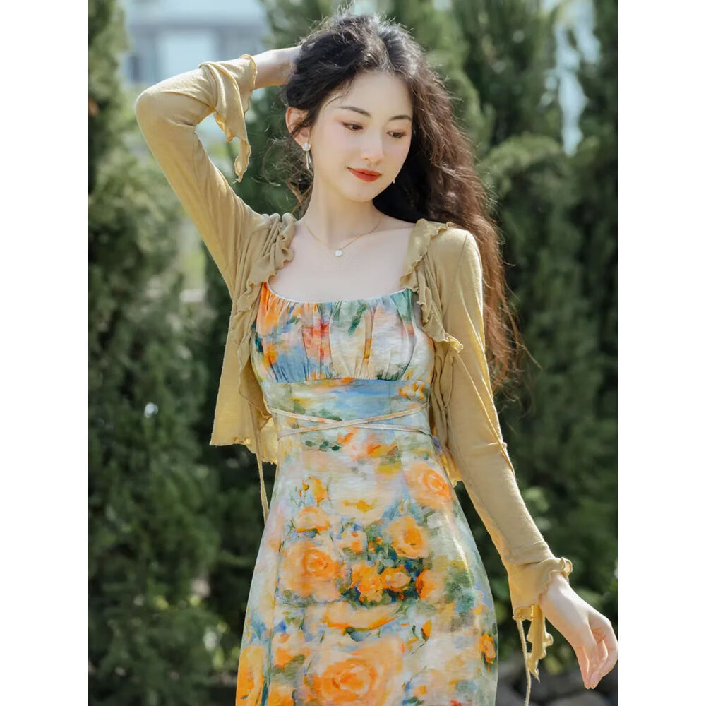 夏天穿的复古开衫配两件套2024年春夏新款法式 裙子上衣两件套高质量