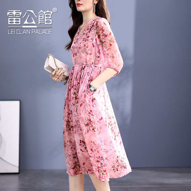 雷公馆(leiclanpalace)真丝连衣裙2024春夏新款中长款