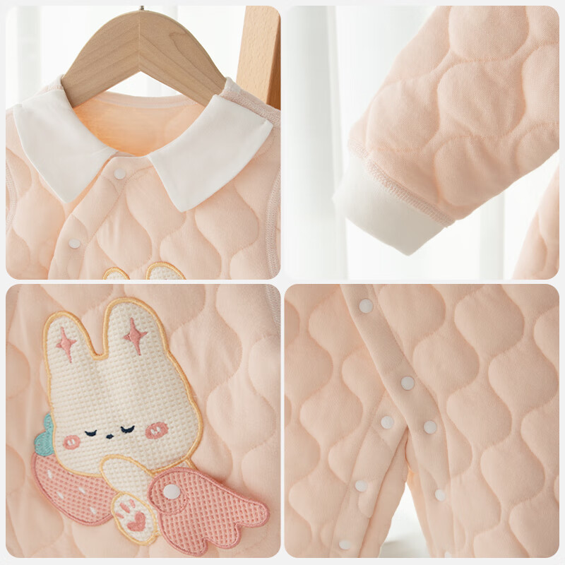 婴蓓依满月婴儿秋冬连体衣百天宝宝高品质保暖哈衣刺绣卡通无骨睡衣爬服 华夫熊猫 59cm