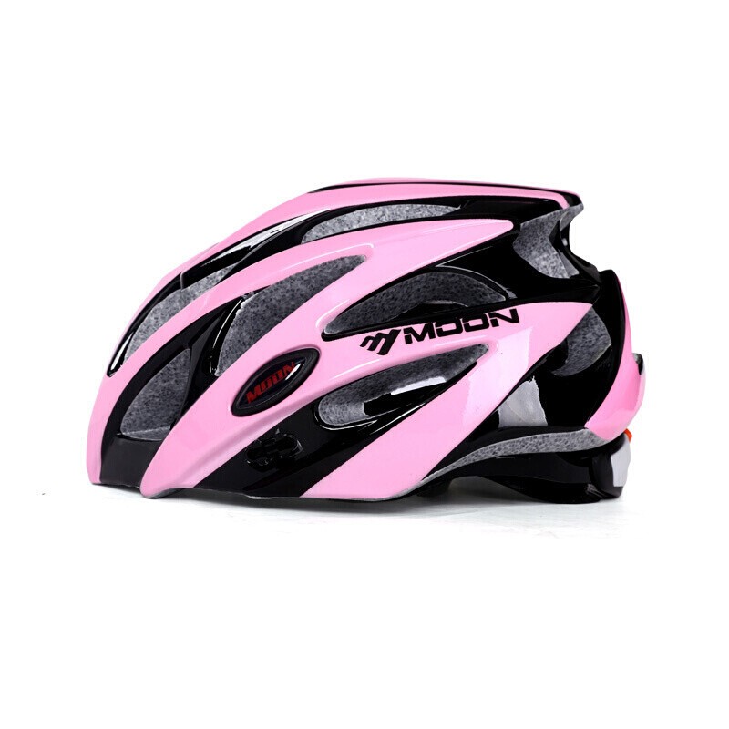 MOON 骑行头盔常规版自行车头盔山地车头盔一体成型 男女款骑行装备 自行车配件 常规版粉色赛车道 M(55-58CM)