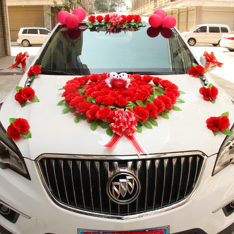 娇莺 婚车花车装饰套装 主婚车副婚车结婚拉花婚礼鲜花仿真花车头花