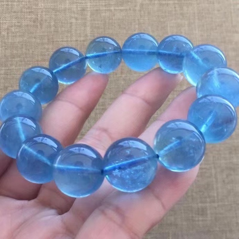 宝大颗粒手链无优化海水蓝干净通透整体冰透上手大气上档次 浅蓝色